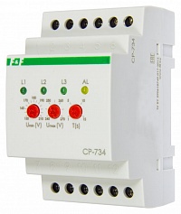 Реле напряжения CP-734 (трехфазный; контроль нижнего значения напряжения; 3 выхода на каждую фазу; монтаж на DIN-рейке 35мм 3х400/230+N 3х8А 3х1R IP20) F&F EA04.009.007