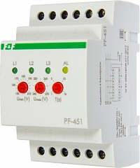 Переключатель фаз PF-451 (с выходами для контакторов; с регулируемыми верхними (230-260) и нижними (150-210) значениями напряжения переключения; монтаж на DIN-рейке 35мм 3х400/230+N 3х16А IP20) F&F EA04.005.003